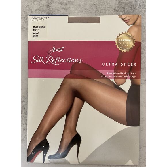 VTG Hanes Silk Reflections Pantyhose EF Natural Control Top Ultra Sheer Toe - Picture 1 of 2